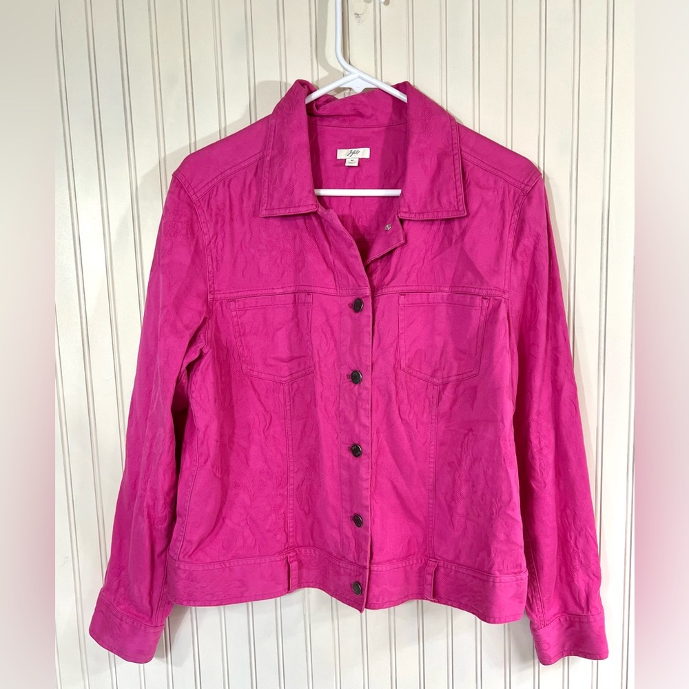 J. JILL Denim Jacquard Jean Jacket Women's Medium Hot Pink Cotton Coat Pockets